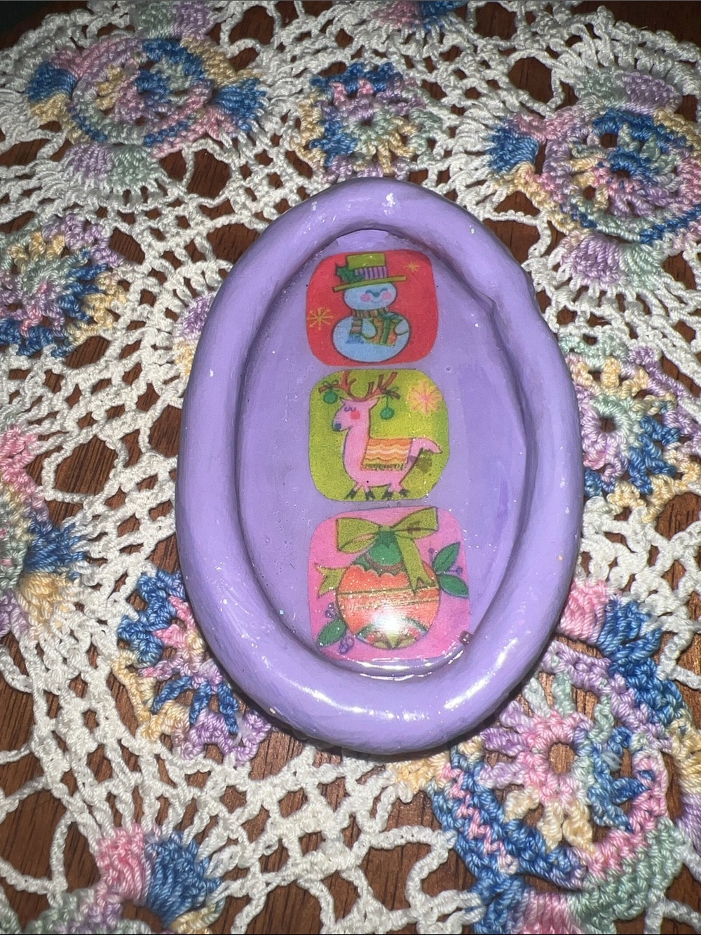 Christmas themed purple handmade trinket tray